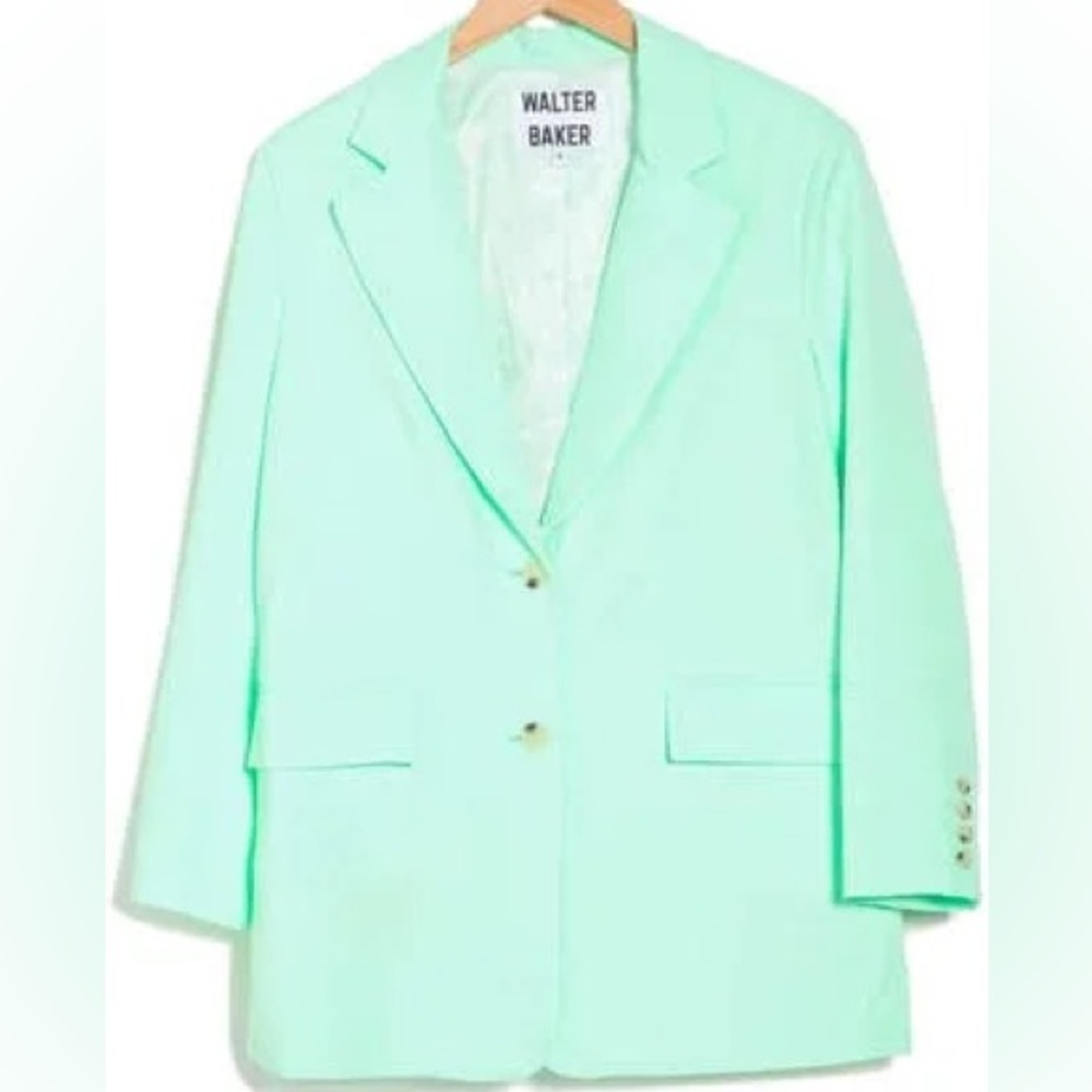 Walter Baker Mint Kira Crepe Oversized Woven Two Button Blazer